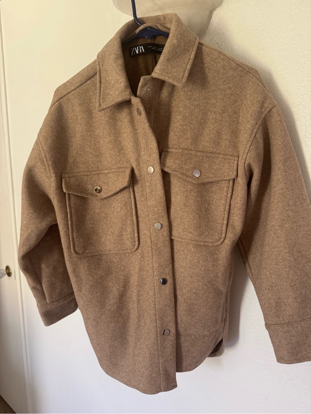 Zara Tan Button-Up Wool Shacket
